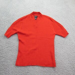 City Silk Petite Red Ribbed‎ Mock Neck Short Sleeve Top P/M